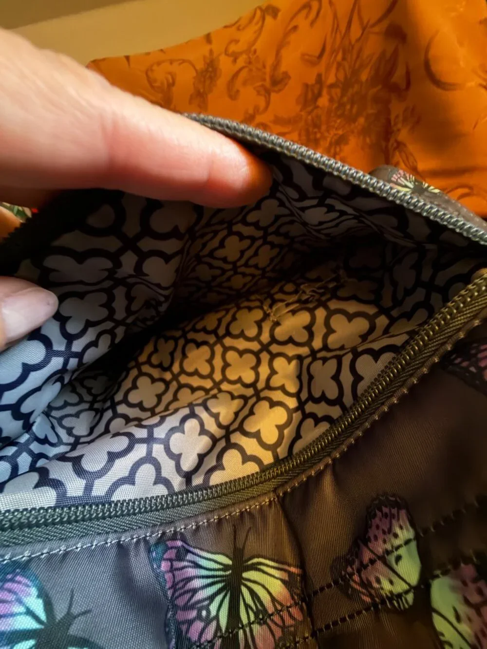 Lug Zipliner 2 Convertible Hobo Bag Gray w/Pink & Blue Butterfly Print